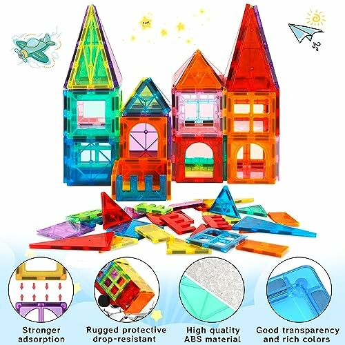 Färgglada magnetiska byggblock i olika former och storlekar