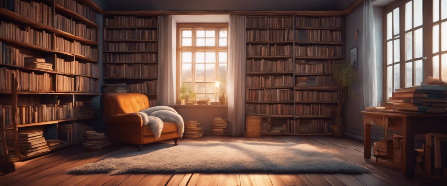 Cozy reading nook with mystery books