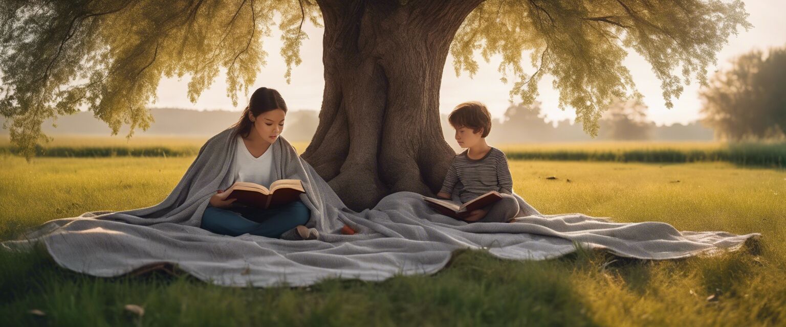 Parent reading with child in nature