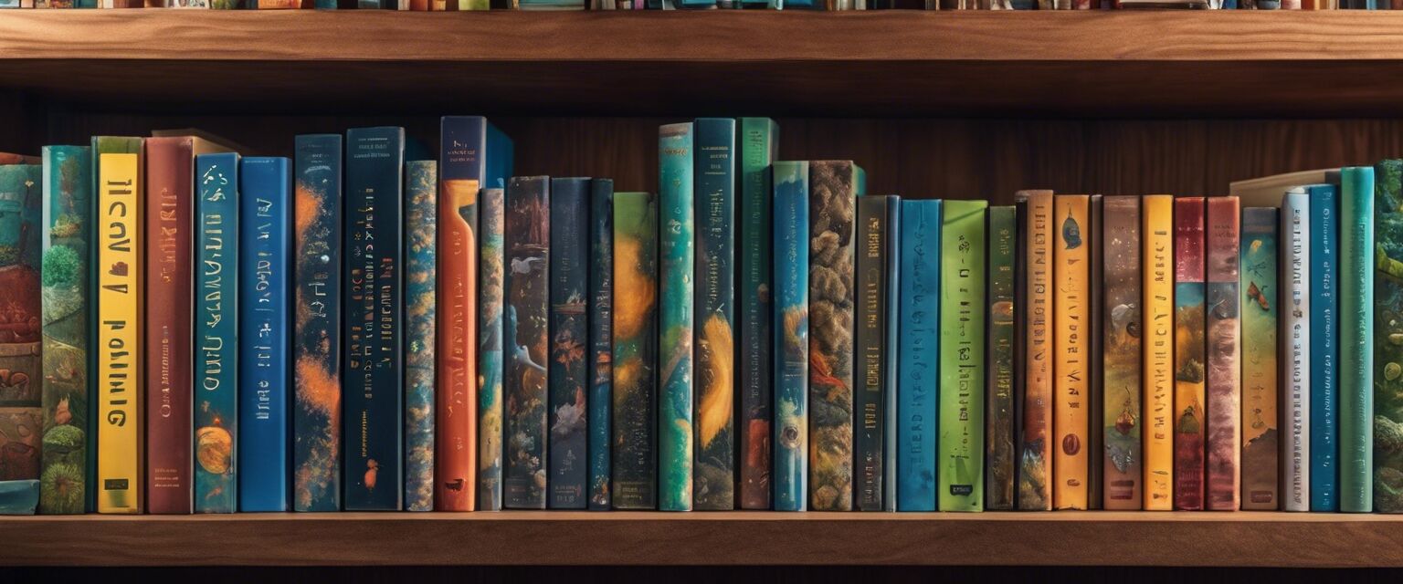 Children's science books on a bookshelf
